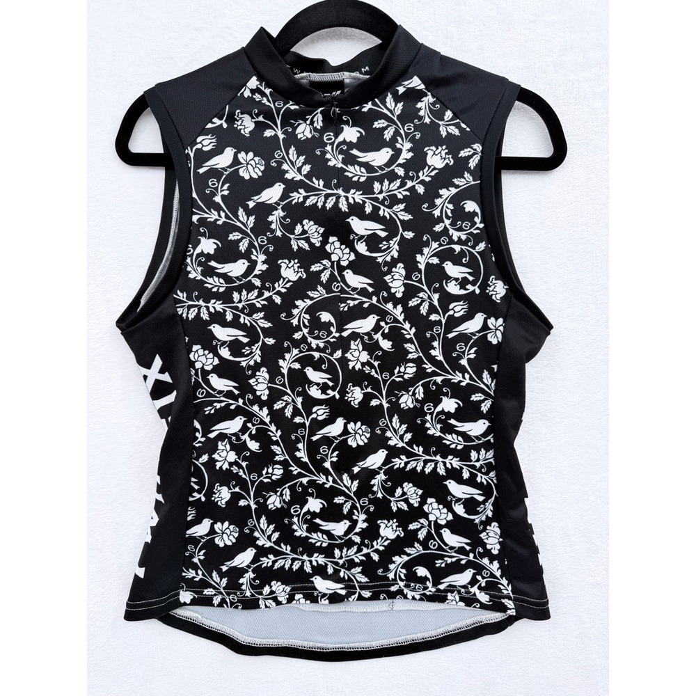 Twin Six The Bird Sleeveless Cycling Jersey Womens Medium Black White Floral Zip